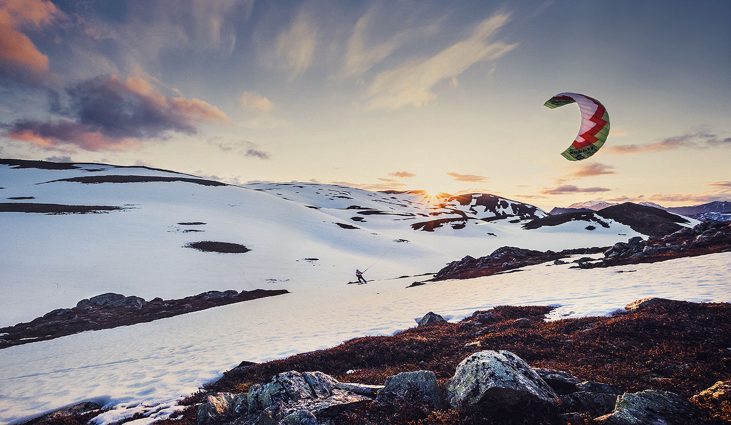 Kiting in the midnight sun, Northern Norway, May.